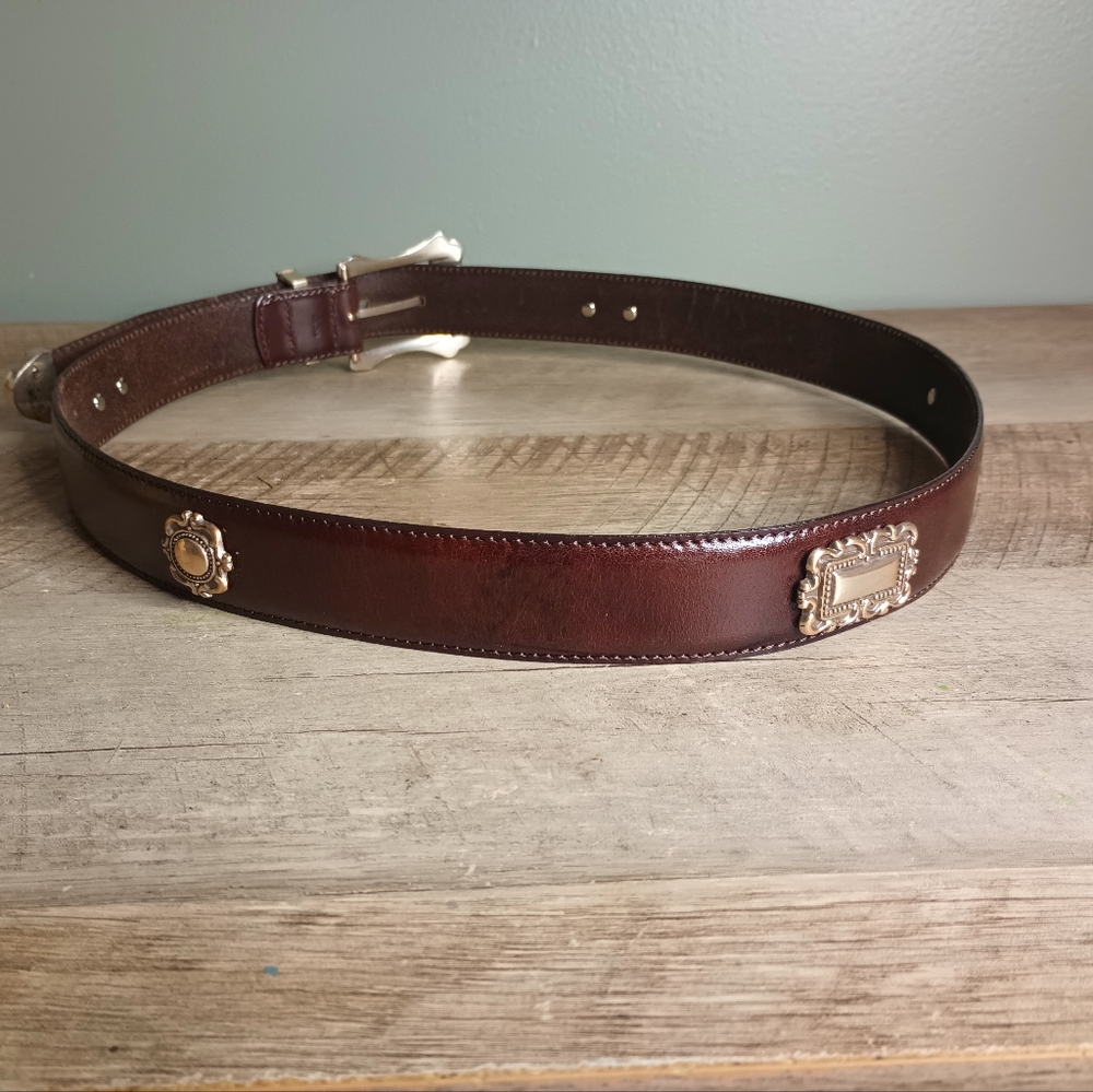 Vtg Fossil Leather Concho Belt Womens XL Silver Buckle Southwestern Boho 90s - Picture 4 of 10